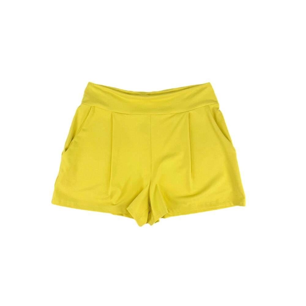 Susana Monaco NEW Canary Yellow Pleated Jersey Stretch Pull On High Rise Shorts